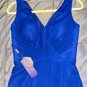 Royal Blue V-Neck Long Bridesmaid Dress With Slit